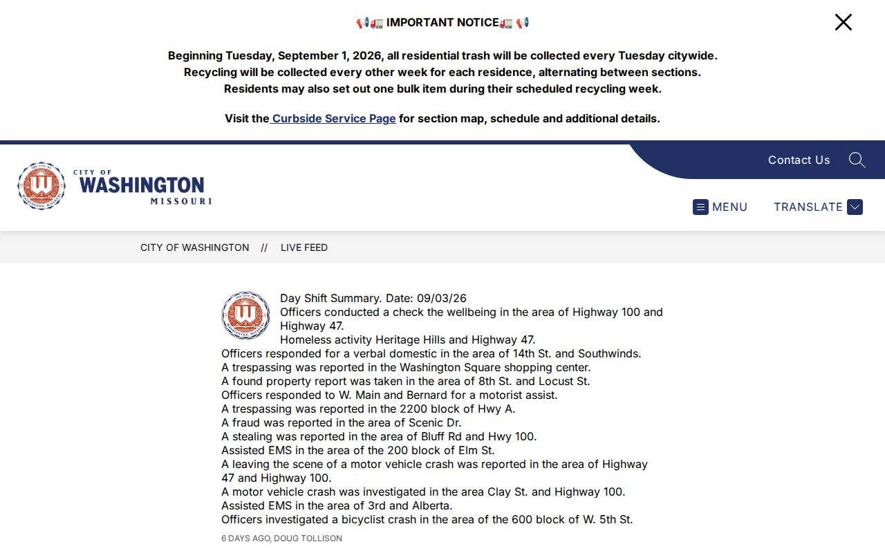 Older Washington Police shift summaries in the Franklin County arrest log