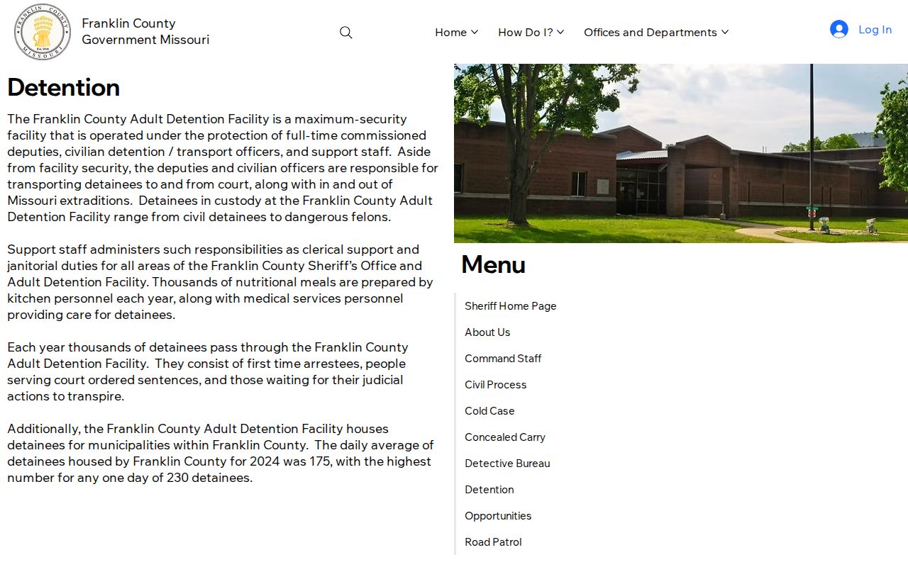 Franklin County Adult Detention Facility official information page